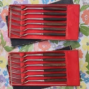 MCM Japan Stainless steel and teak hors d'oeuvre forks